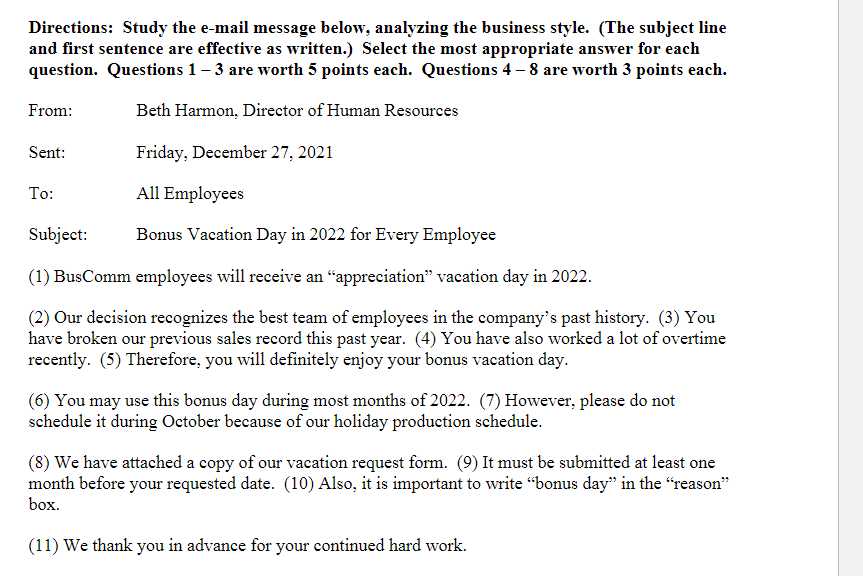 Directions: Study the e-mail message below,