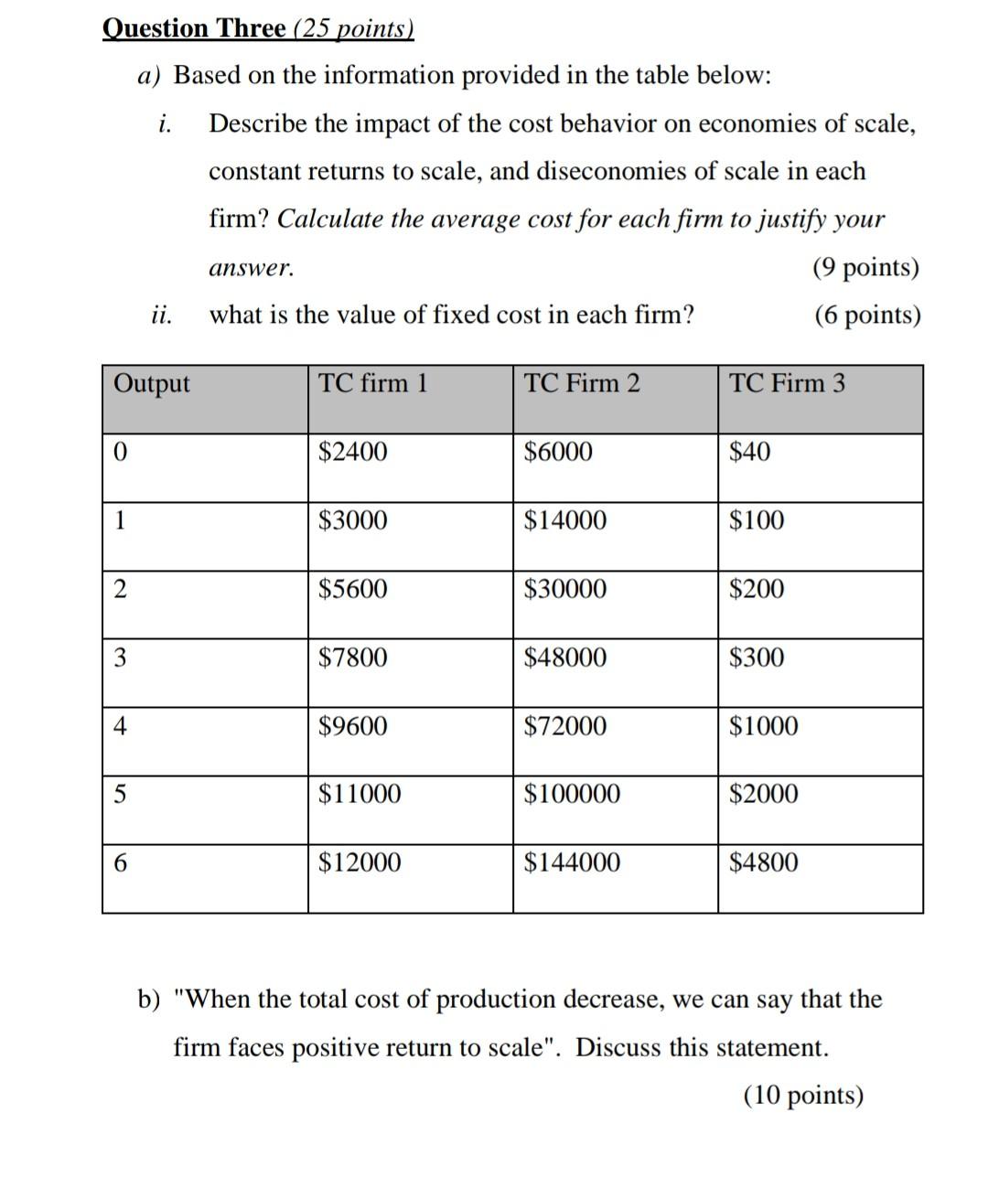 Question Three (25 points) a) Based on the