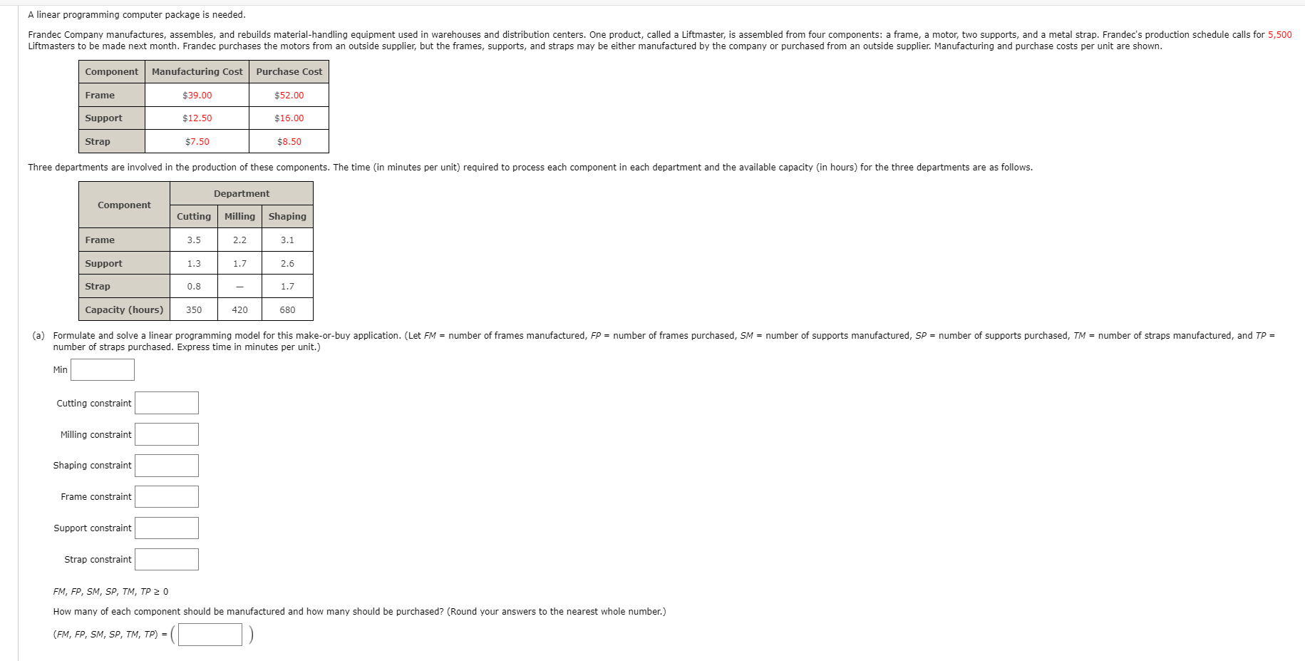 A linear programming computer package is needed.