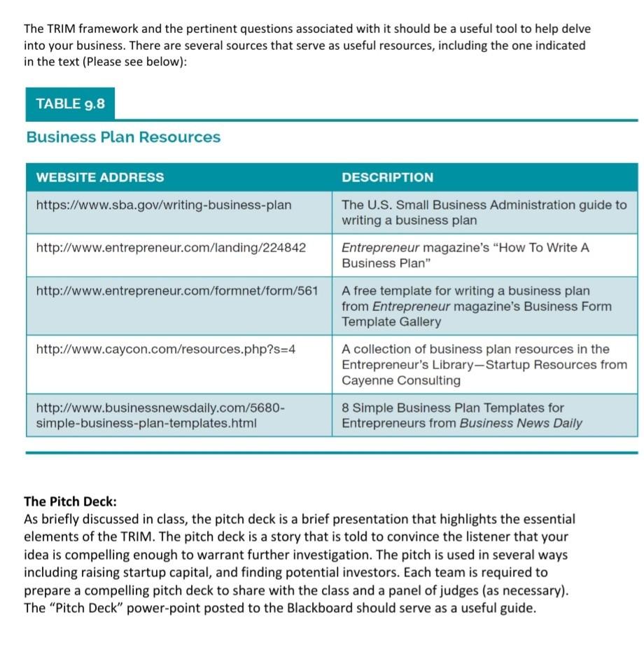 Final Project: Writing a Business Plan for Our