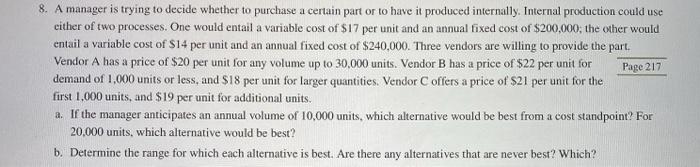 Page 217 8. A manager is trying to decide whether