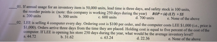 _01. If annual usage for an inventory item is