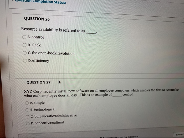 Question Completion Status: QUESTION 26 Resource