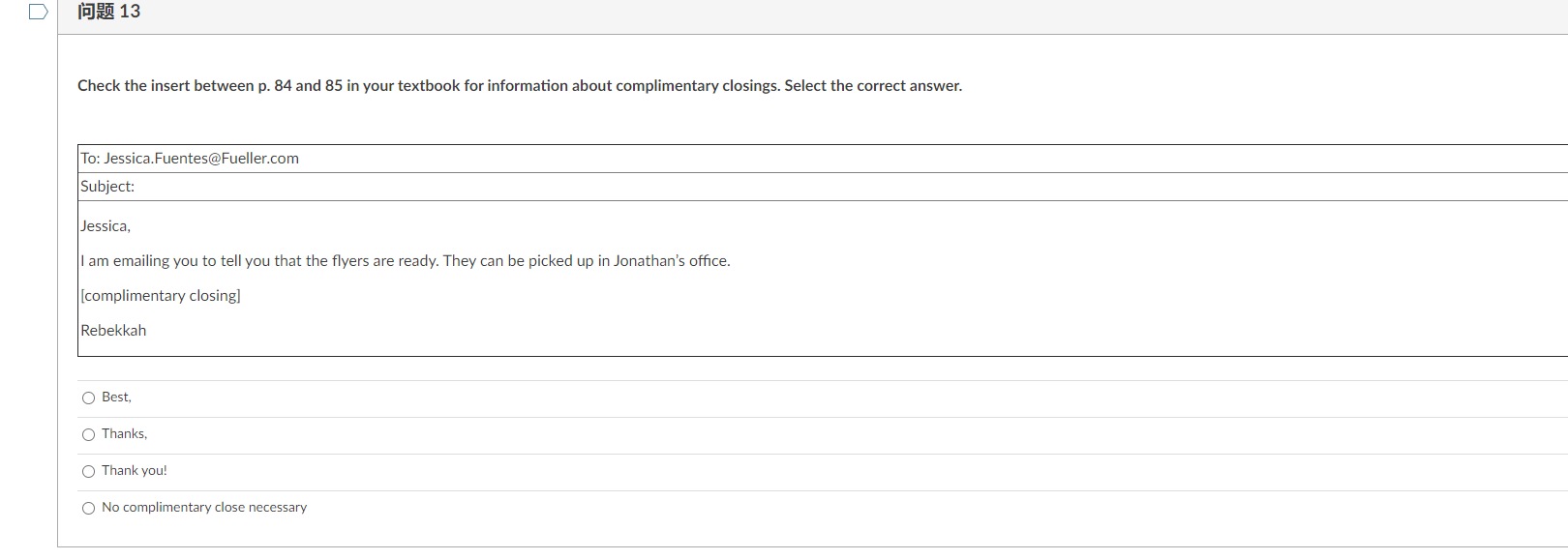 13 Check the insert between p. 84 and 85 in your