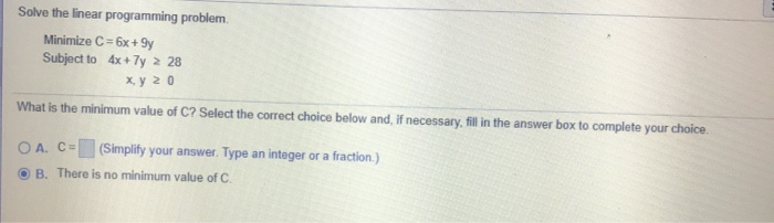 Solve the linear programming problem. Minimize C=