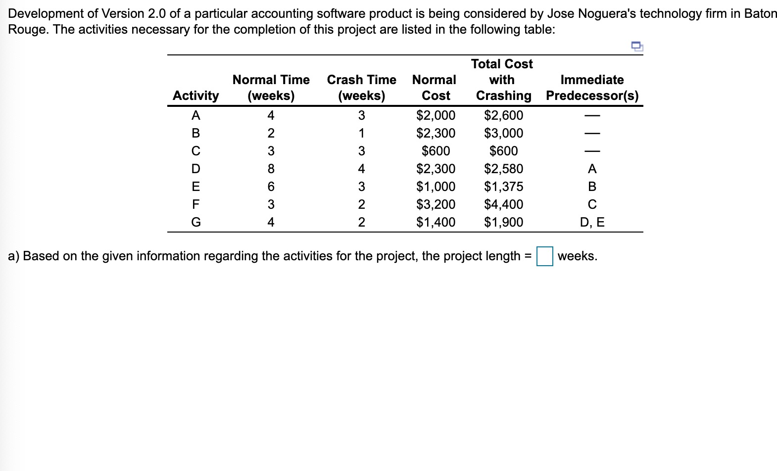 a) Based on the given information regarding the