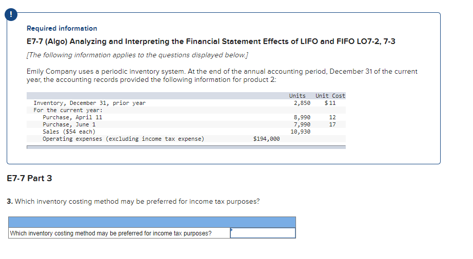 Required information E7-7 (Algo) Analyzing and