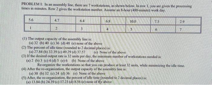 PROBLEM I: In an assembly line, there are 7