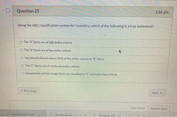 D Question 25 2.86 pts Using the ABC