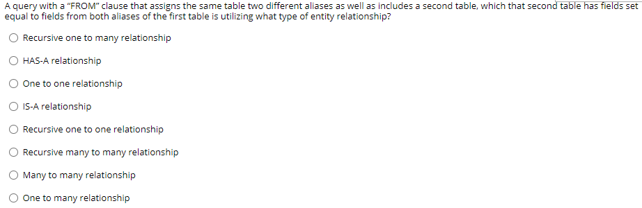 A query with a "FROM" clause that assigns the