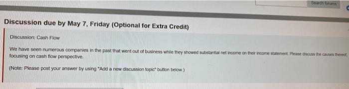 Discussion due by May 7, Friday (Optional for