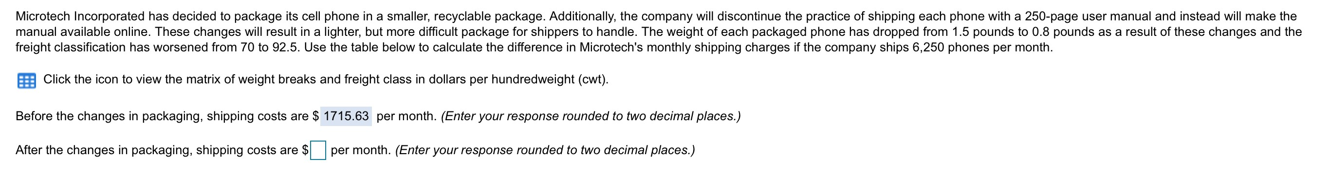 Class 50 65 <500 (lbs) 27.44 29.55 31.67 33.55