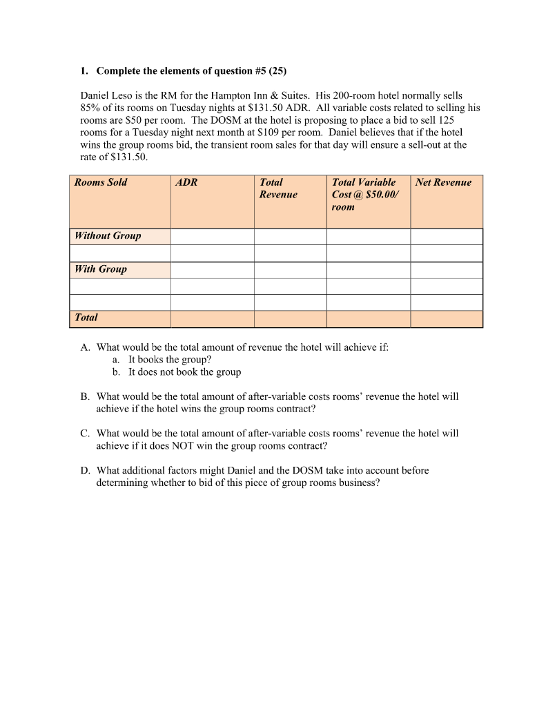 1. Complete the elements of question #5 (25)