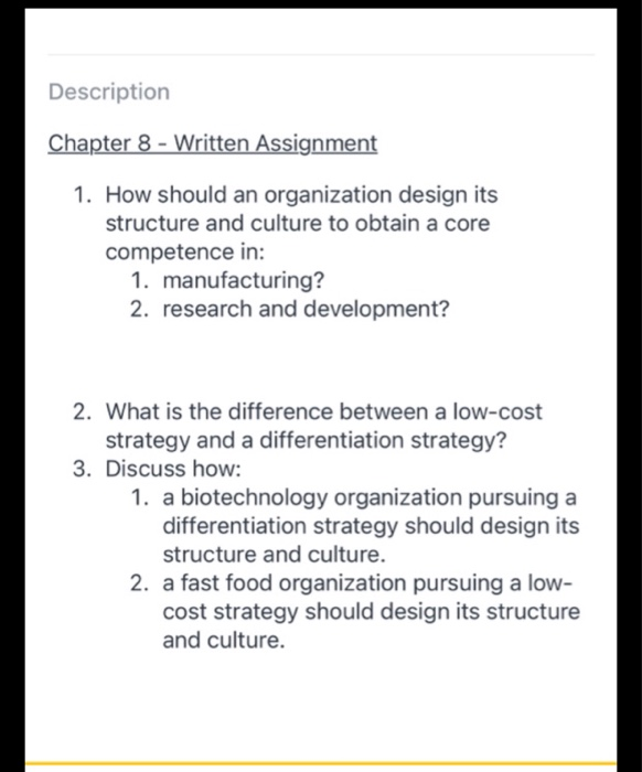 Description Chapter 8 - Written Assignment 1. How