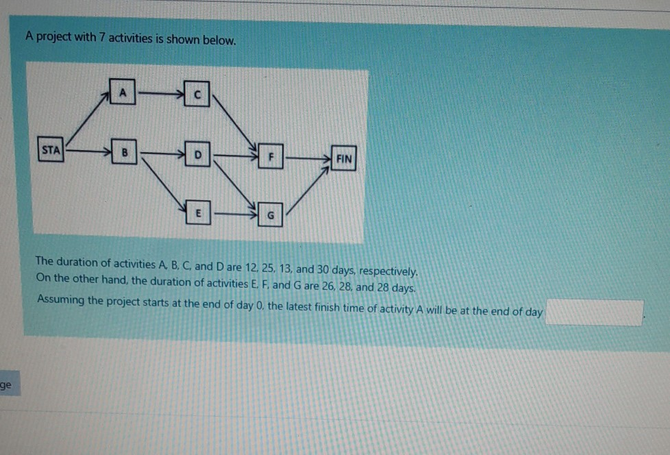 A project with 7 activities is shown below. A STA