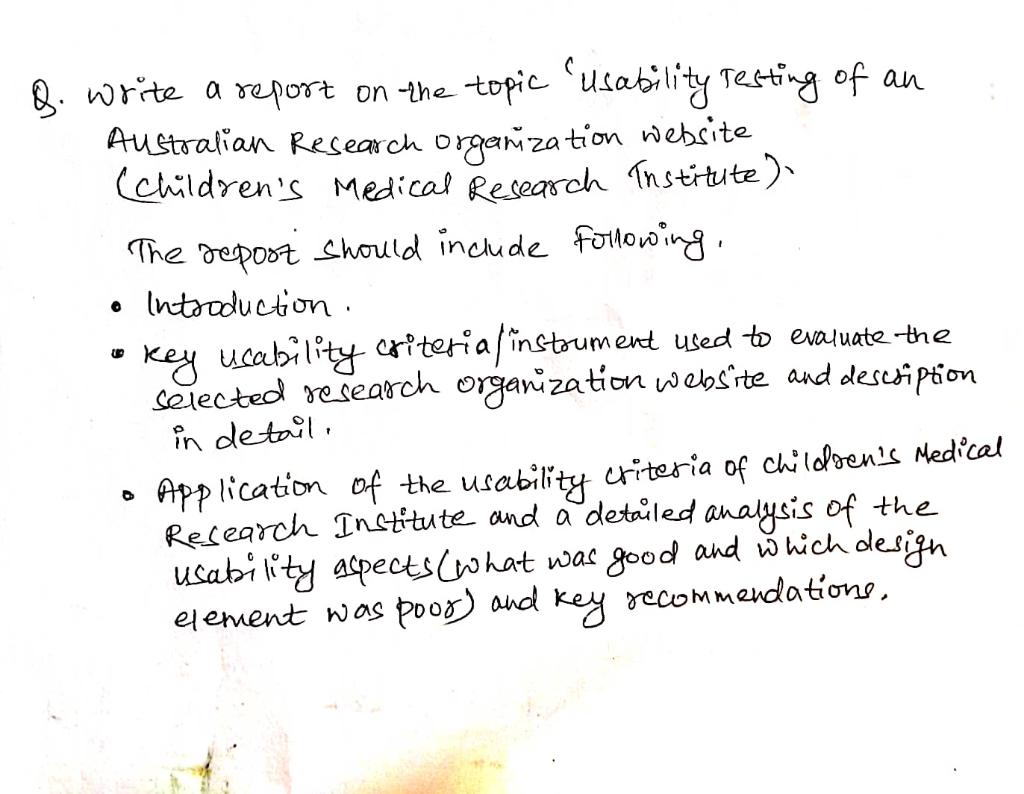 8. write a report on the topic "usability Testing