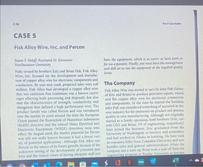 FISK ALLOY INC. PERCON CASE STUDY SITUATION