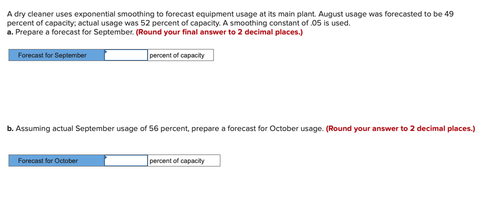 A dry cleaner uses exponential smoothing to