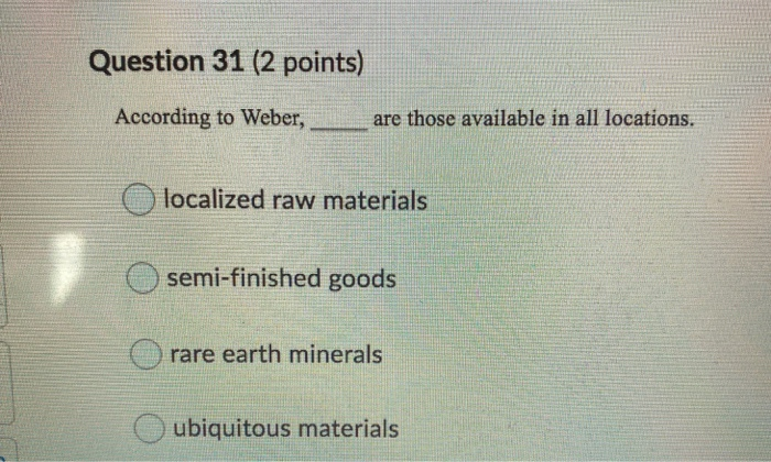 Question 31 (2 points) According to Weber, are