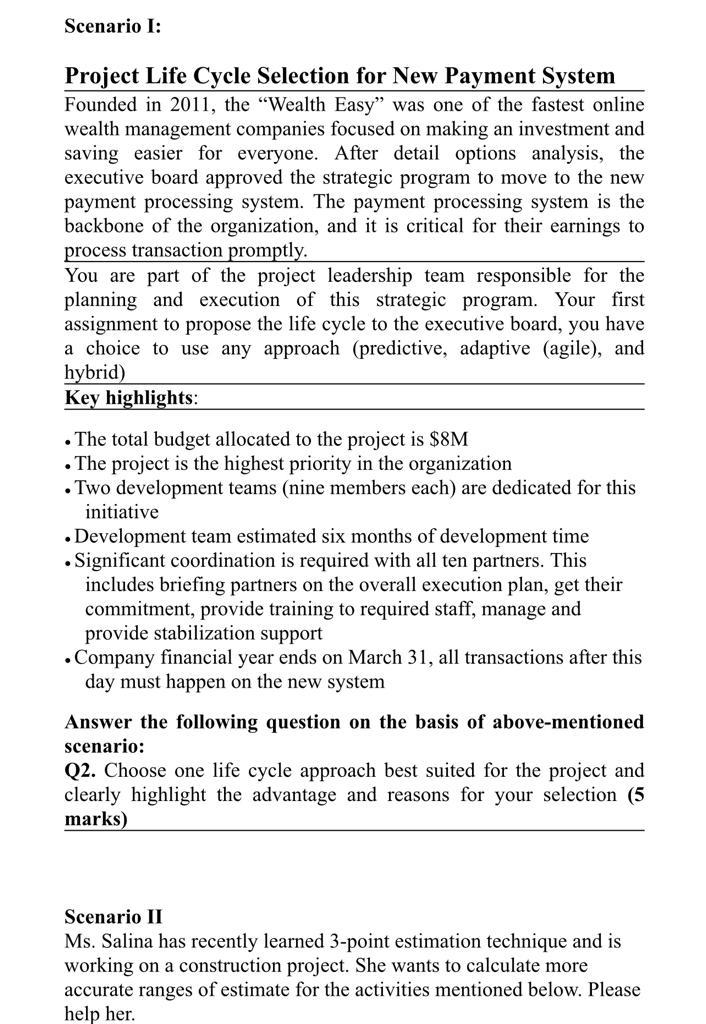 Scenario I: Project Life Cycle Selection for New