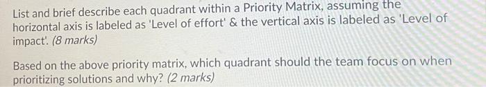 List and brief describe each quadrant within a