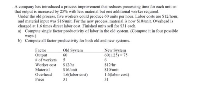 A company has introduced a process improvement
