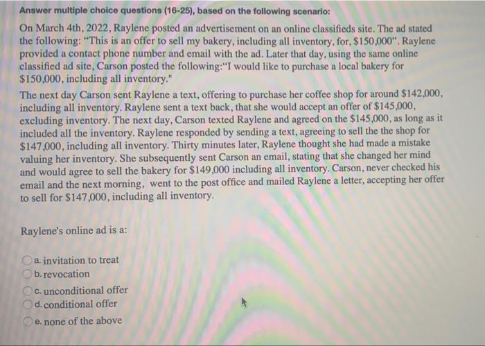 Answer multiple choice questions (16-25), based