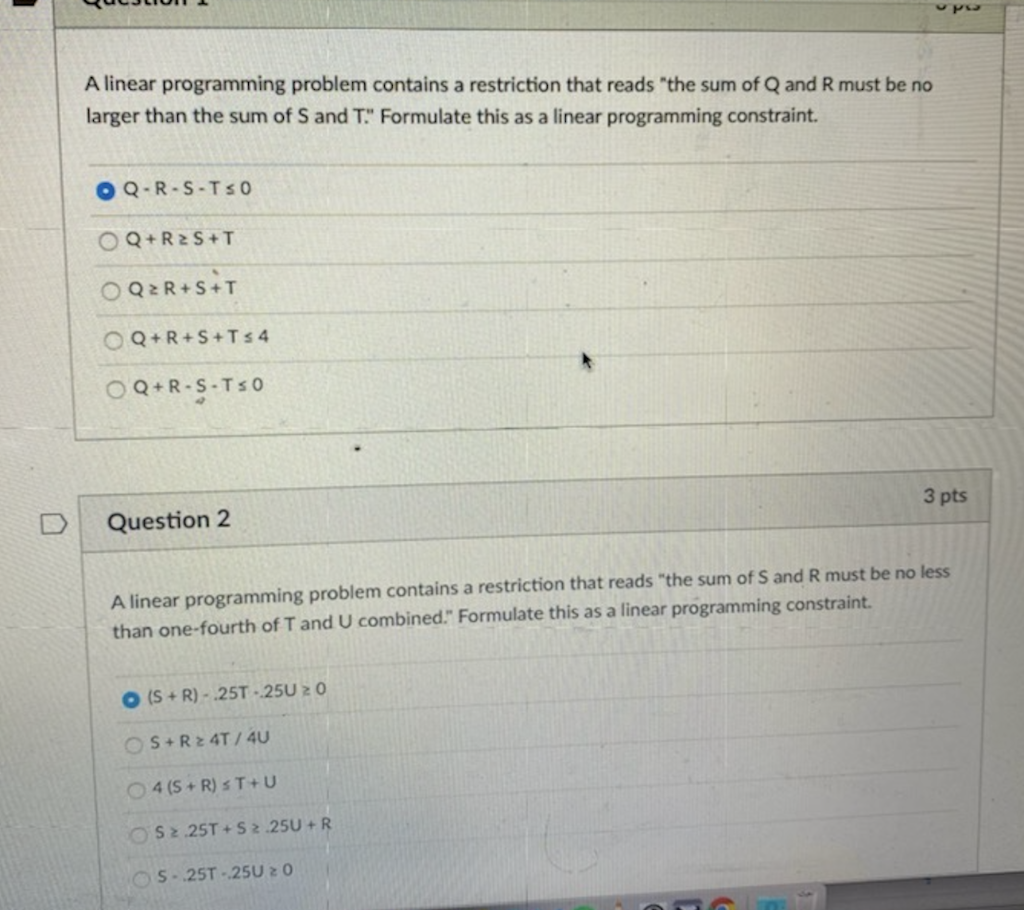 A linear programming problem contains a