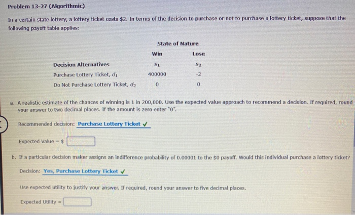 Problem 13-27 (Algorithmic) In a certain state