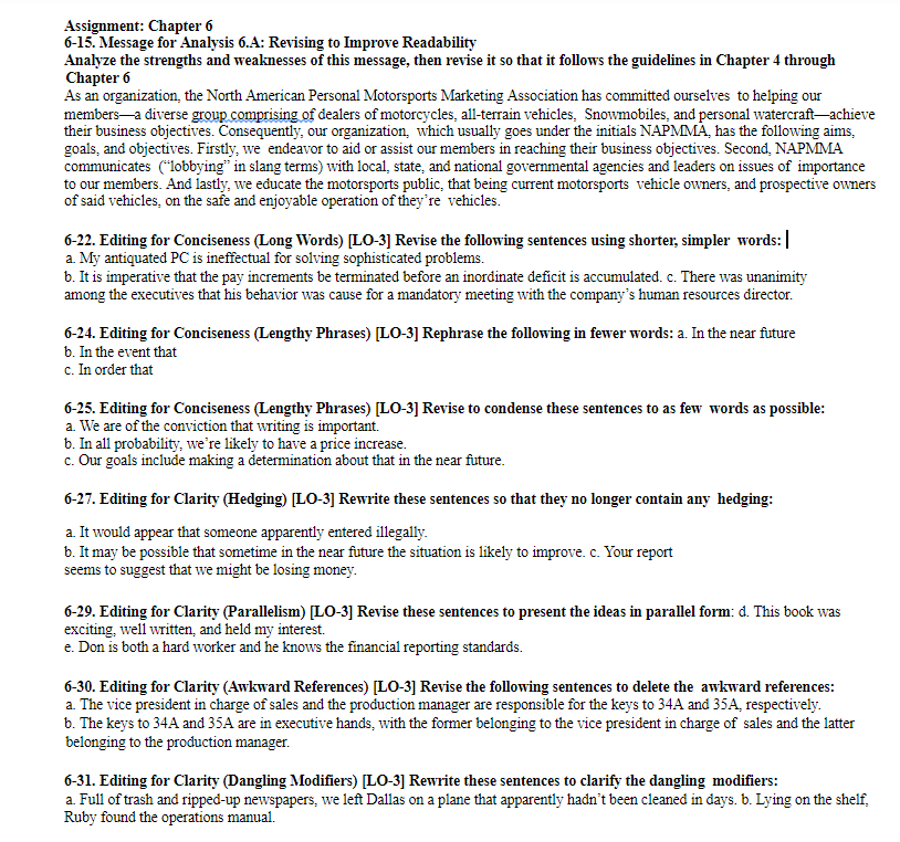 Assignment: Chapter 6 6-15. Message for Analysis