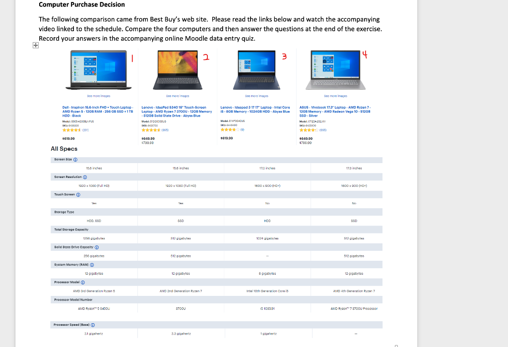 1. Which computer has the greatest total hard