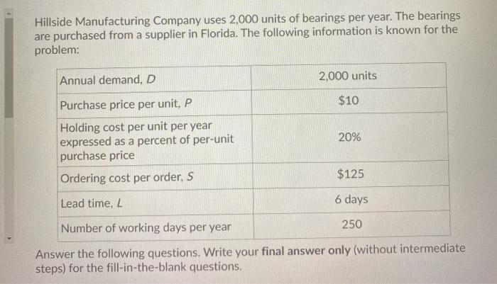 Thank you in advance! Hillside Manufacturing