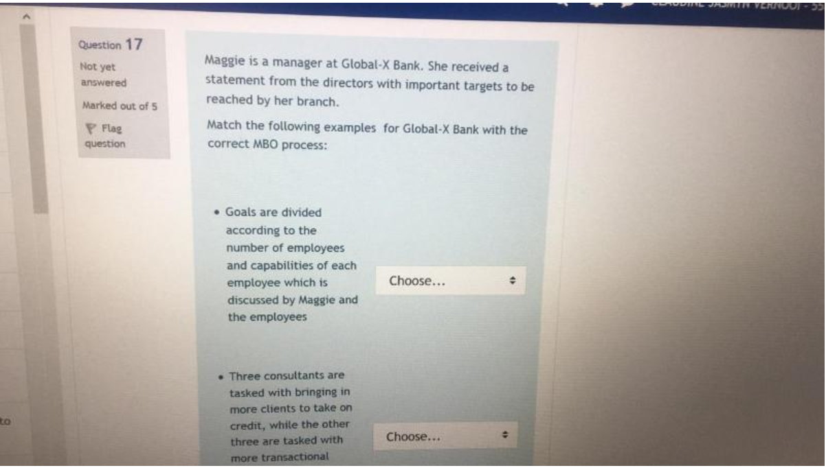 VERINUUT Question 17 Not yet answered Marked out