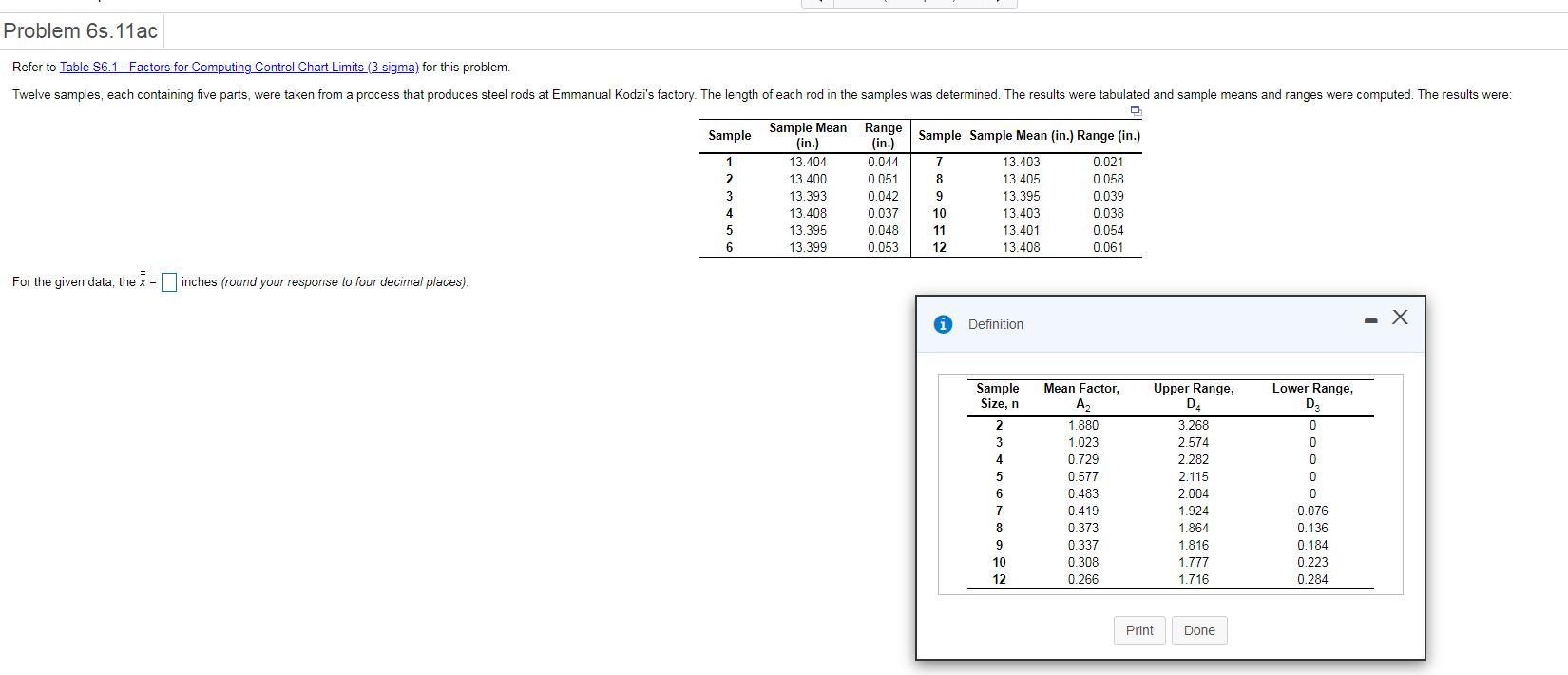 Problem 6s.11ac Refer to Table 56.1 - Factors for
