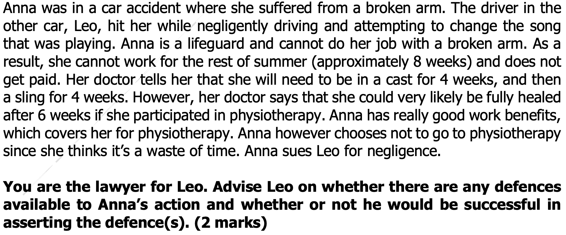 Anna was in a car accident where she suffered