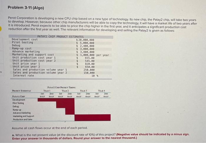 Problem 3-11 (Algo) Perot Corporation is