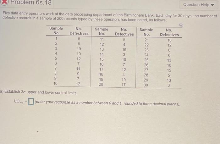Problem 6s.18 Question Help Five data entry