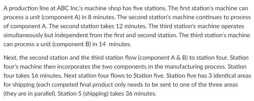 A production line at ABC Inc.'s machine shop has