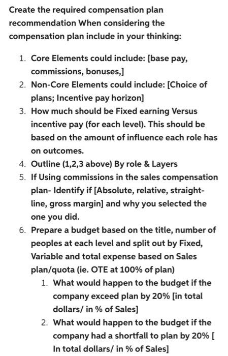 compensation plan include in your thinking: 1.