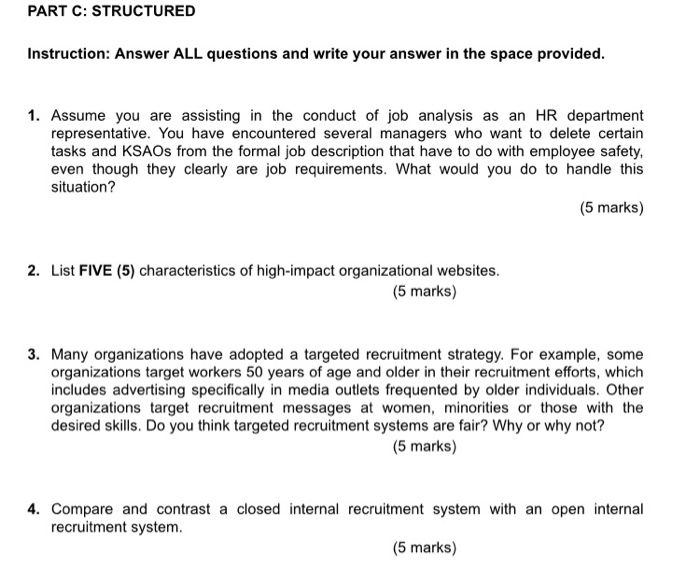PART C: STRUCTURED Instruction: Answer ALL