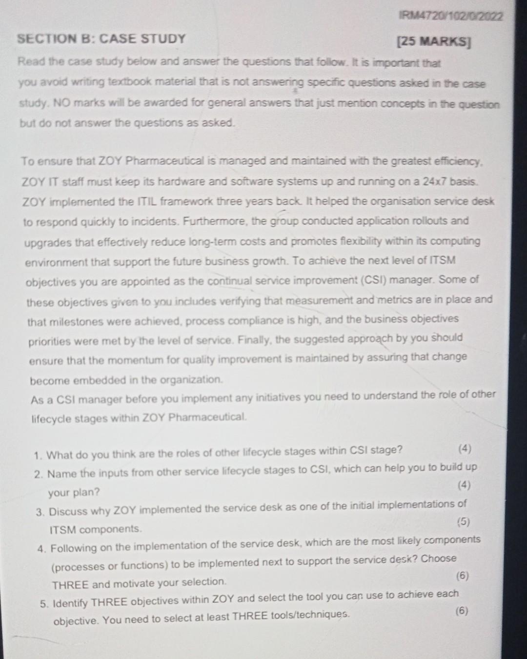 IRM4720/1020/2022 [25 MARKS] SECTION B: CASE
