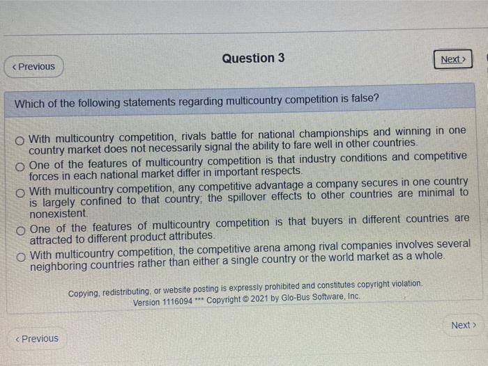 Question 3 Next > < Previous Which of the