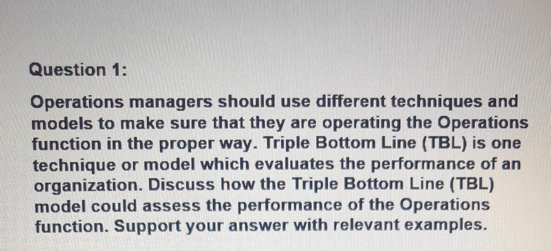 need 250 words Question 1: Operations managers