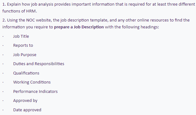 1. Explain how job analysis provides important