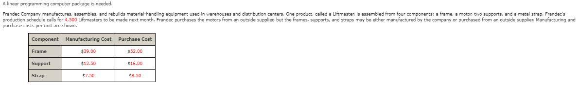 A linear programming computer package is needed.