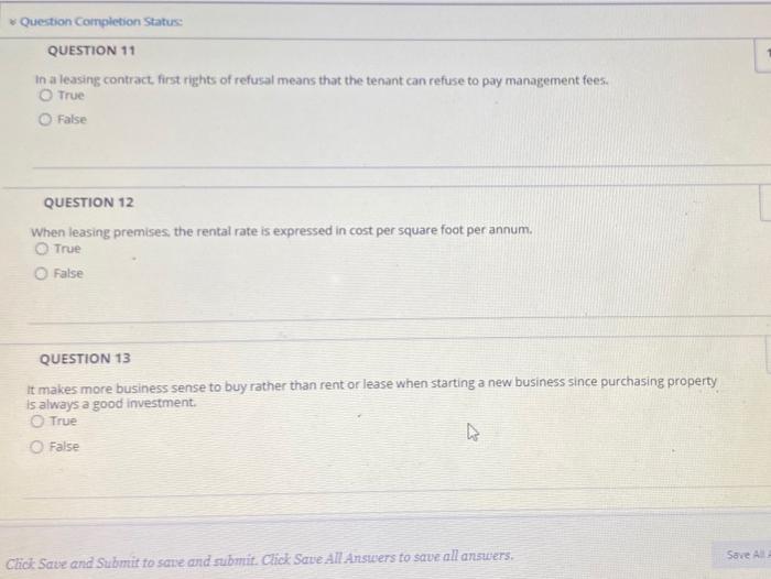 Question Completion Status QUESTION 11 In a