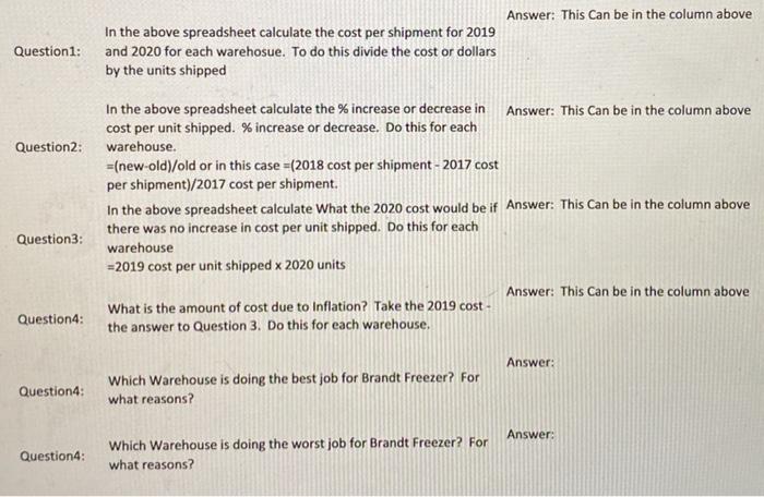 Use the attached spreadsheet to analyze the data