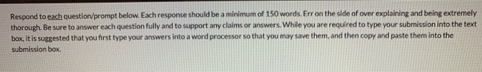 Respond to each question/prompt below. Each