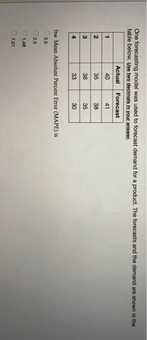 One forecasting model was used to forecast demand