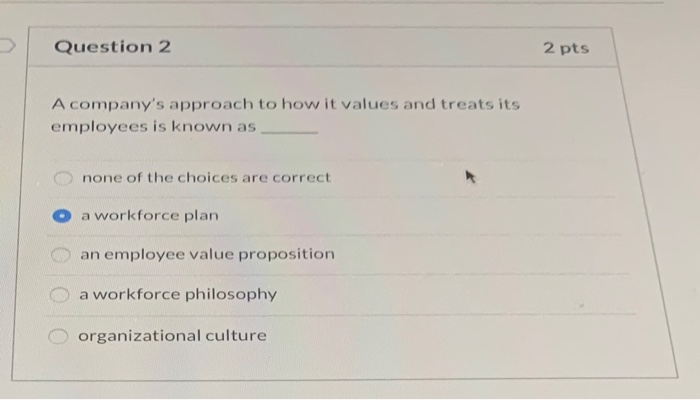 Question 2 2 pts A company's approach to how it